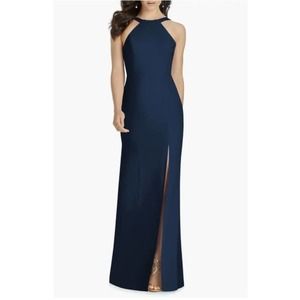 Dessy Collection Women’s Size 4R NEW Midnight Crepe Halter Back Maxi Dress